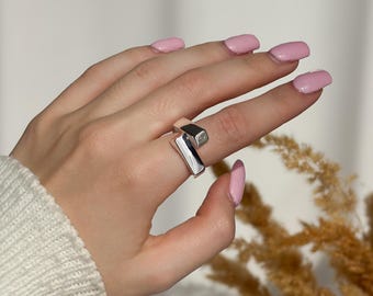 アクセサリー ALMOST RING THICK 101612 POLISHED SILVER White Cubic Zirconia Rhodium Over Sterling Silver Asscher