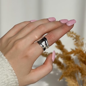 925 Sterling Silver Chunky Bold Statement Ring | Adjustable Silver Ring | Thick Band | Eye-Catching Statement Piece | Everyday Silver Ring