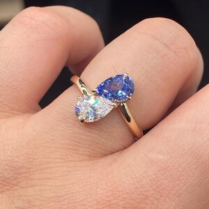 Pear Cut Cubic Zirconia Toi Et Moi Ring: Blue Sapphire Bypass Ring