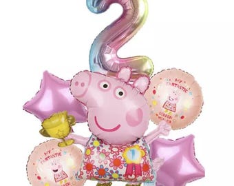 Peppa Pig Golden Wellies 2nd Birthday Balloon Set Party Decorations Age 2 Kids Boys Girls Banner