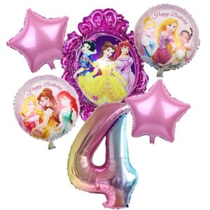 Princess 4th Birthday Balloon Set Party Decorations Age 4 Kids Boys Girls Pink Banner