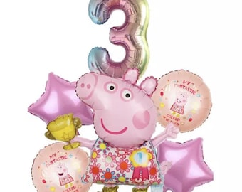 Peppa Pig Golden Wellies 3rd Birthday Balloon Set Party Decorations Age 3 Kids Boys Girls Banner