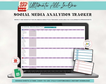 Social Media Analytics Tracker: modello di Fogli Google (download digitale)