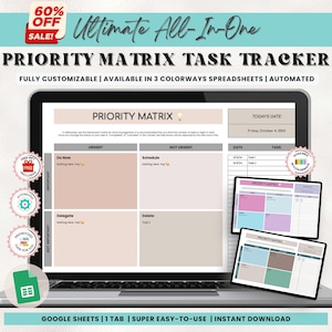 Priority Matrix Task Tracker: Eisenhower Method Google Sheets (Digital Download)