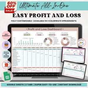 Profit and Loss Easy Bookkeeping Template Spreadsheets | Small Business Finance Monthly Income and Expenses Tracker Accounting Google Sheets