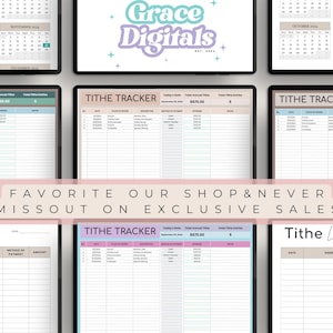 以下が含まれることがあります： 薄い青、ピンク、ベージュのカラーパレットで印刷可能な什一献金トラッカーのセット。トラッカーには、日付、支払い方法、説明、金額、什一献金の合計金額のセクションが含まれています。各トラッカーの上部には「TITHE TRACKER」というテキストがあります。