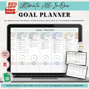 Doelplanner-spreadsheet: jaarlijks, maandelijks, jaarlijks tracker (digitale download)