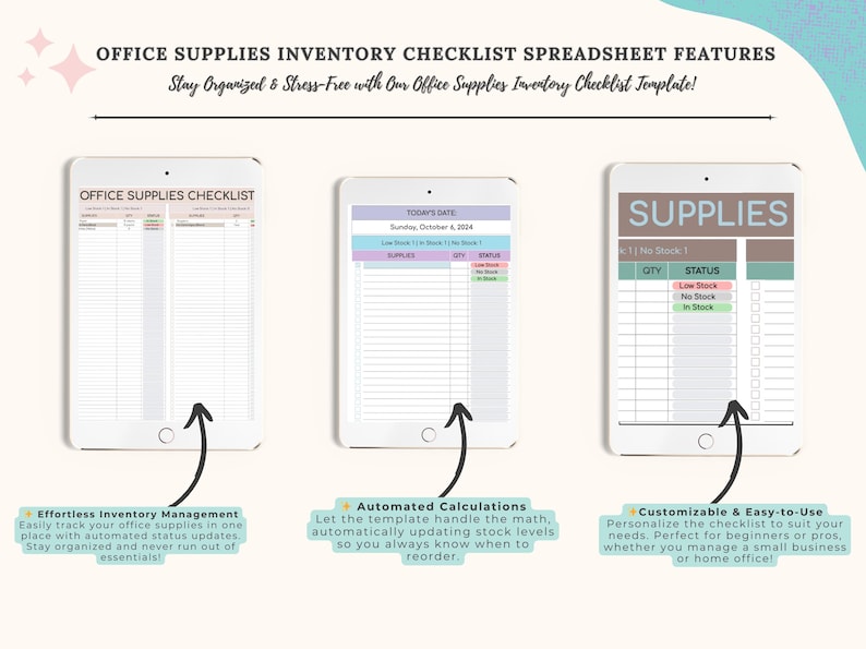 Office Supplies Inventory Checklist: Google Sheets Template (digital ...