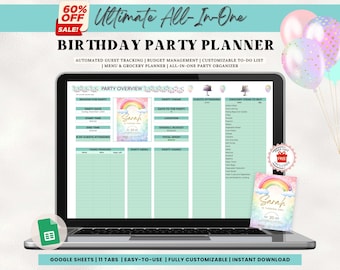 Birthday Party Planner Spreadsheet | Event Planner, Party Checklist Birthday, Party Organizer Party Budget Planner Pastel Rainbow Invitation