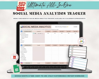 Social Media Analytics Tracker: Google Sheets Marketing Planner (download digitale)