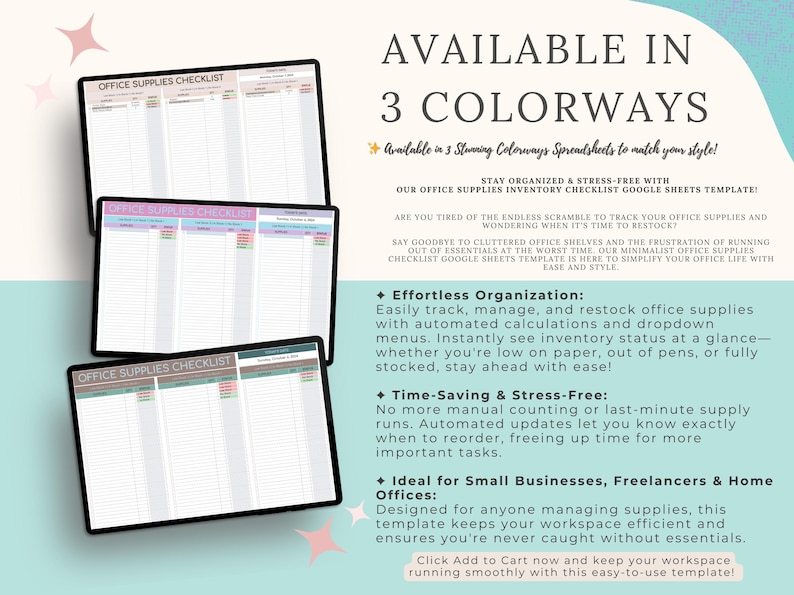 Office Supplies Inventory Checklist: Google Sheets Template (digital ...