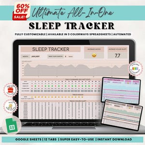 Sleep Tracker Spreadsheet | Daily Monthly Sleep Quality Log | Sleep Hours Planner | Google Sheets Template Editable | Mood Tracker Habit Log
