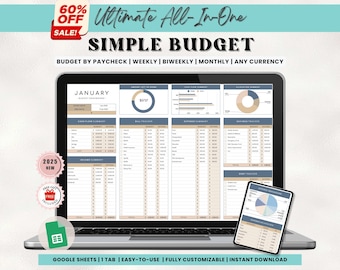 Budget Planner Google Sheets | Monthly Budget Planner, Paycheck Budget Template Weekly Budget Biweekly Budgeting Spreadsheet Expense Tracker