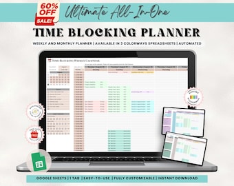 タイムブロッキングプランナー：週間カレンダー Google スプレッドシート テンプレート（デジタルダウンロード）