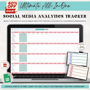 Social Media Analytics Weekly Monthly Tracker | Report Template Performance Tracker | Social Media Managers, Social Media Growth Log Metrics