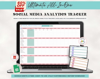Social Media Analytics Tracker: modello settimanale e mensile di Google Sheets (download digitale)