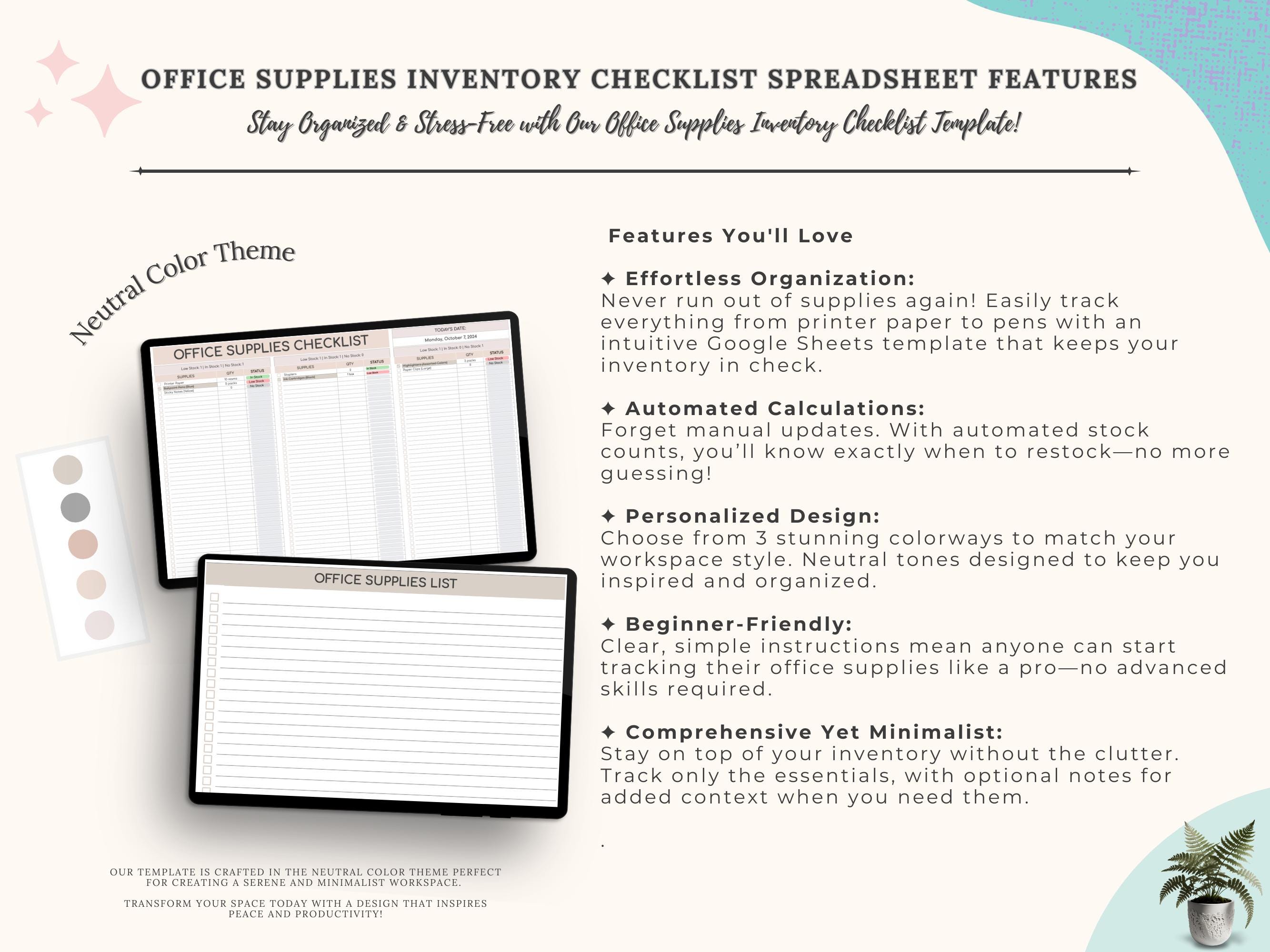 Office Supplies Inventory Checklist: Google Sheets Template (digital ...