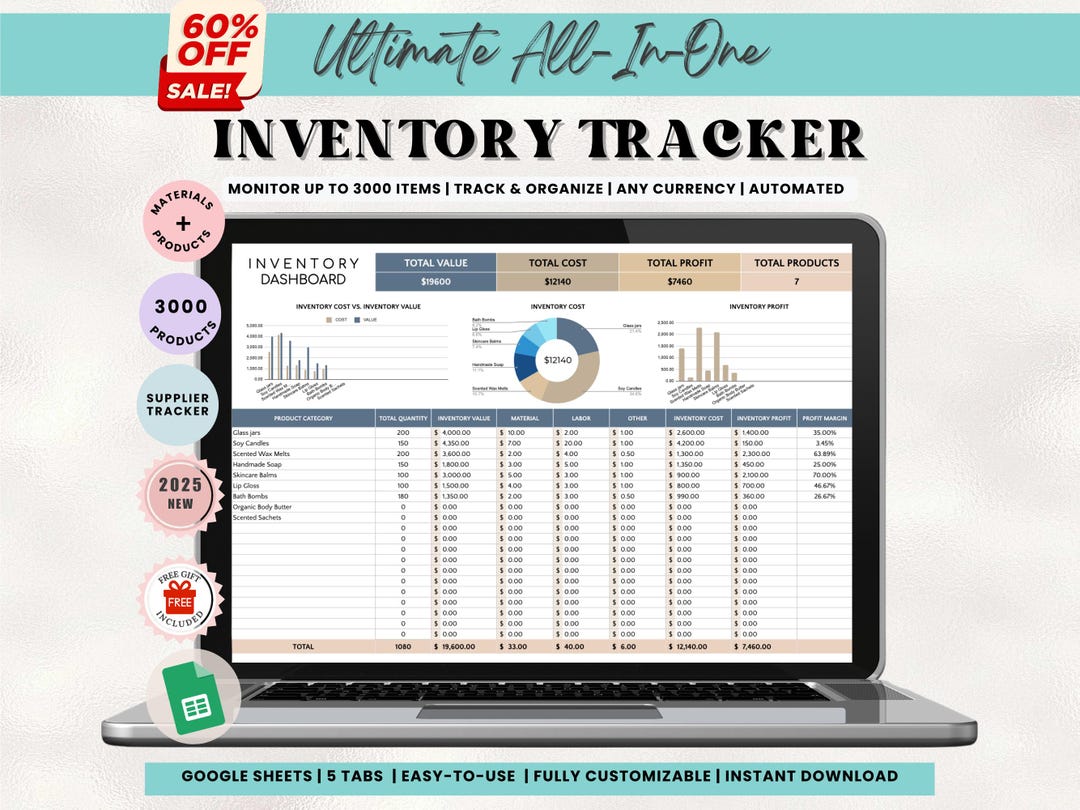Inventory Tracker Spreadsheet: Google Sheets Template (digital Download ...