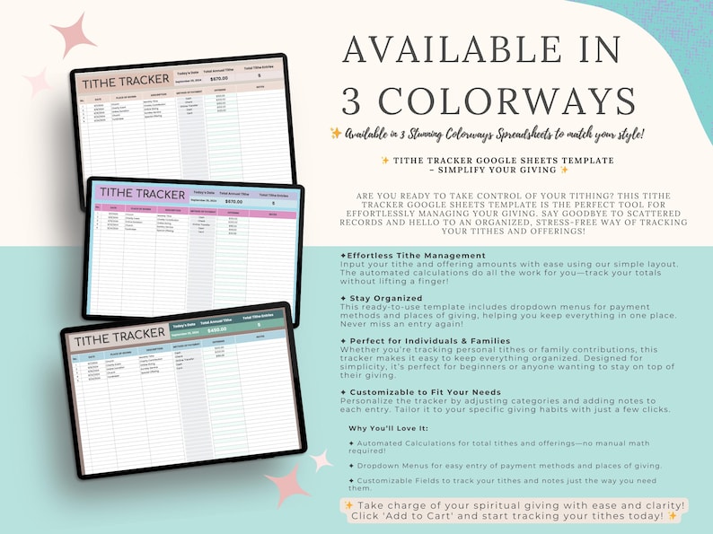 Tithe Tracker Spreadsheet: Church Donation Log, Google Sheets (digital ...