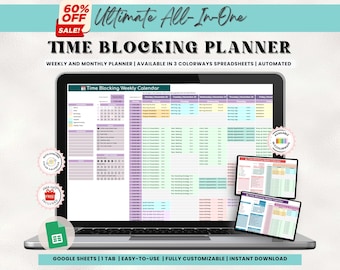 Time Blocking Planner: Weekly Schedule, Google Sheets (Digital Download)