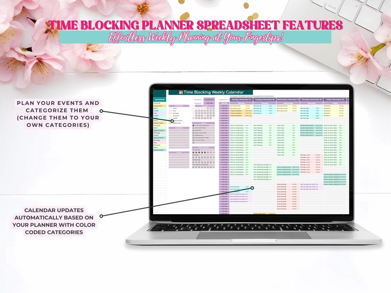 Time Blocking Planner: Weekly Schedule, Google Sheets (digital Download ...