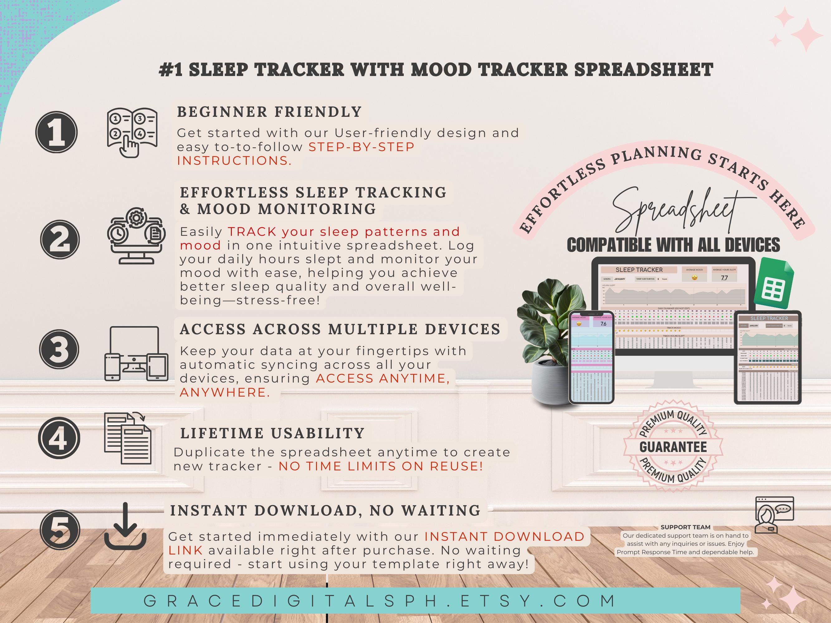 Sleep Tracker Spreadsheet: Daily Mood & Sleep Log (google Sheets ...