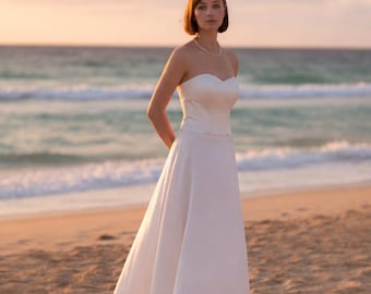 Strapless A-Line Satin Wedding Dress - Elegant Minimalist Bridal Gown