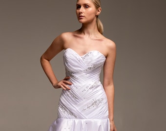 Modern Ivory Satin Bridal Dress - Strapless Minimalist Fitted Wedding Gown - Plus Size Available