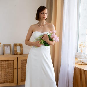 Satin Wedding Dress : Strapless Bridal Gown - Minimalist A-Line Dress