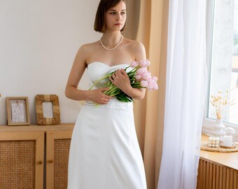 Strapless Bridal Gown : Minimalist Bride Dress – Minimalist Satin Wedding Dress – Elegant Long Dress