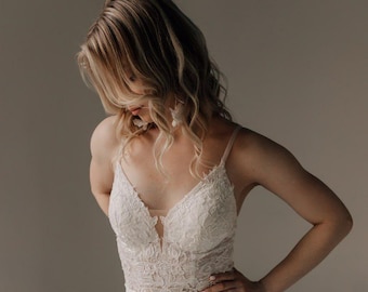 Modern Wedding Dress: Custom V-Neck Satin Bridal Gown