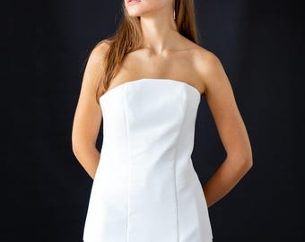 White Strapless Corset, Bridal Corset Top, Wedding Bustier, Satin Corset, Elegant Bridal Lingerie, Modern Corset Top