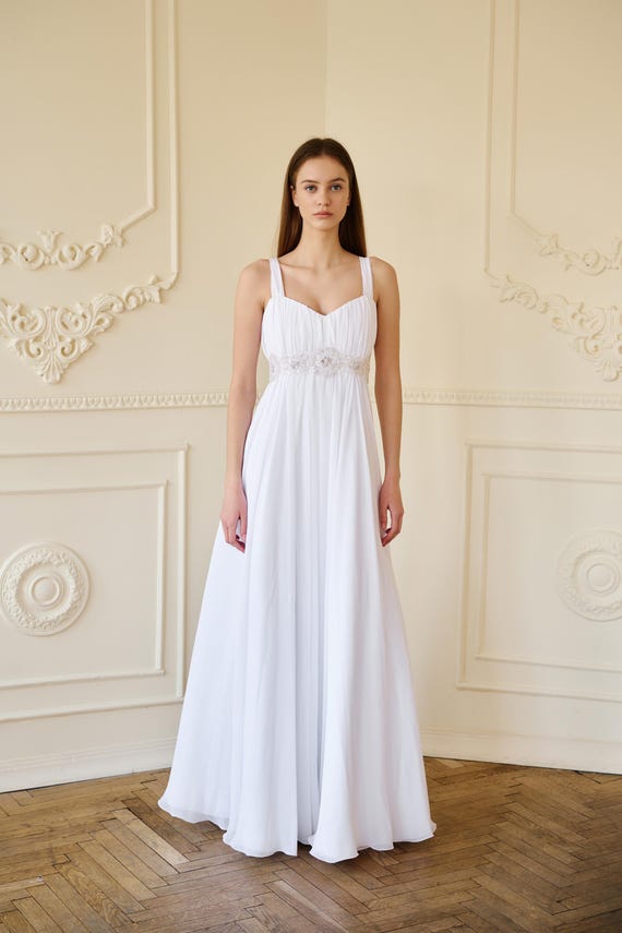 Boho Wedding Dress: Empire Waist Chiffon - Simple A-line Bridal Gown - Minimalist Bride