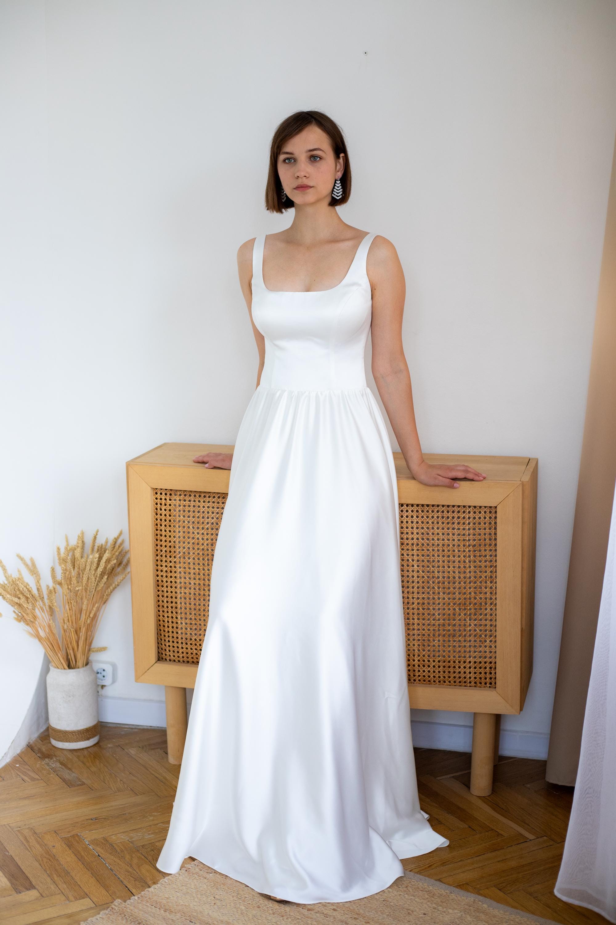 Satin and Lace a Line Wedding Dress With Straps - Etsy Satin and Lace a Line Wedding Dress With Straps - Etsy