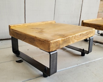 Paire (2) de supports d'enceintes Hi-Fi artisanaux en bois et fer – Style industriel – différentes tailles