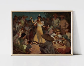 Filipino Fiesta Wall Art, Amorsolo Inspired Village Celebration Poster, Philippines Cultural Painting, Retro Vintage Print