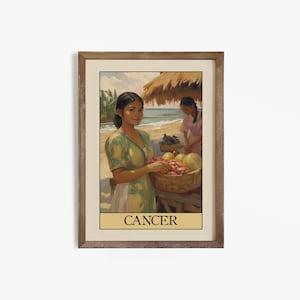 Cancer Print Poster, Cancer Zodiac Sign, Retro Wall Decor, Digital Download Print, Large Printable Art, Instant Download