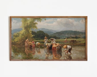 Planting Rice Frame TV Art, Fernando Amorsolo Painting, Amorsolo TV Art, Vintage Country Filipino Art, Philippines Farm Art Digital Download