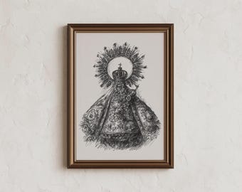 Unsere Liebe Frau von Peñafrancia Poster: Vintage Philippinen Skizze Kunstdruck, Antikes Religiöses (Digitaler Download)