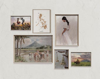Conjunto de arte mural de Filipinas, imprimibles de cultura filipina, pósteres vintage de viajes y patrimonio, decoración bohemia neutra para el hogar GAL01v1