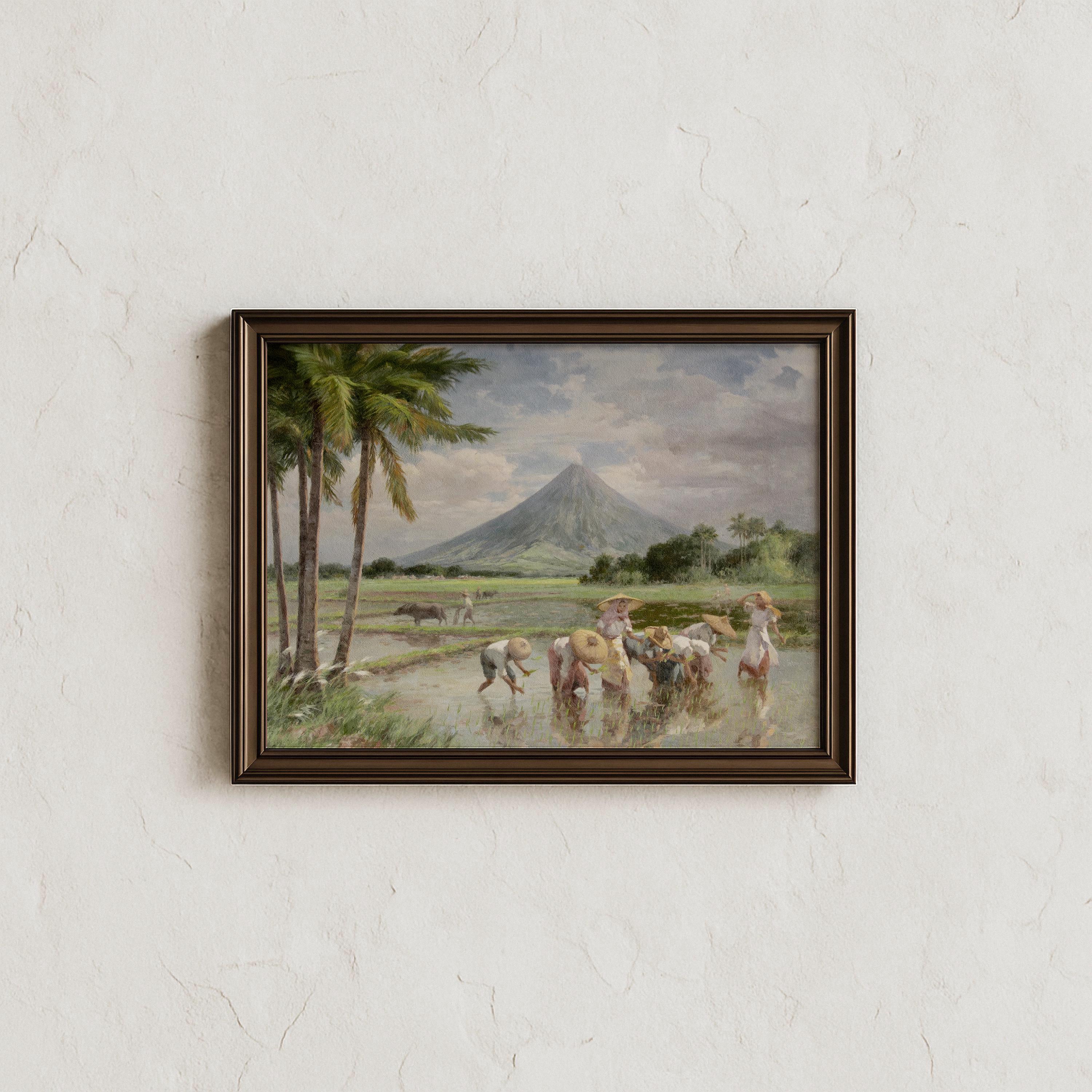 Planting Rice | Filipino Countryside Wall Art, Amorsolo Inspired Painting, Vintage Philippines Poster, Pastoral Digital Download Print