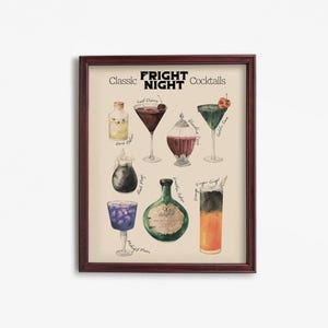 Spooky Cocktail Chart Poster, Retro Cocktail Print, Bar Cart Prints, Liquor Wall Art, Party Cocktail Wall Art, Halloween Digital Download
