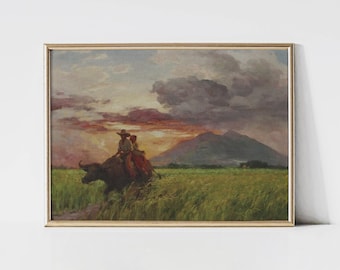 On Our Way Home Painting, Printable Amorsolo Filipino Art, Philippines Vintage Art Print, Philippines Printable Decor, Filipino Wall Art