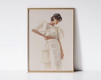 Filipino Feminist Wall Art, Boho Female Portrait, Filipino Art Print, Philippines Poster, Mid Century Modern Wall Art, Retro Fashion Decor