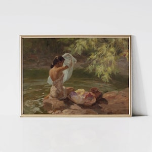 Pintura al óleo de Lavandera: Impresión artística filipina vintage (descarga digital)