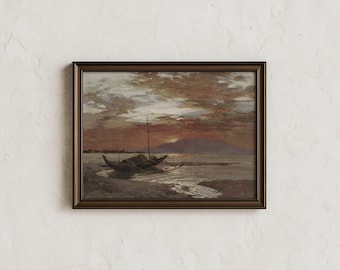 Sunset Seascape, Amorsolo Inspired Wall Art, Filipino Heritage Poster, Philippines Countryside Digital Print, Vintage Retro Home Decor
