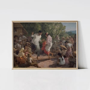 Tinikling Dance ii, Philippines Vintage Art Print, Printable Amorsolo Filipino Art, Philippines Printable Decor, Filipino Wall Art