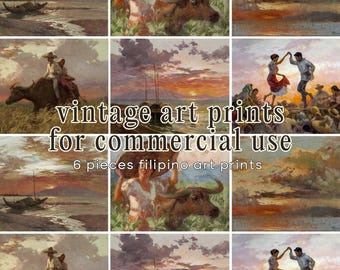 フィリピンのギャラリーウォールセット、印刷可能なフィリピンのアート作品6点、素朴な文化装飾、モダンなフィリピンのインテリアアートのダウンロード
