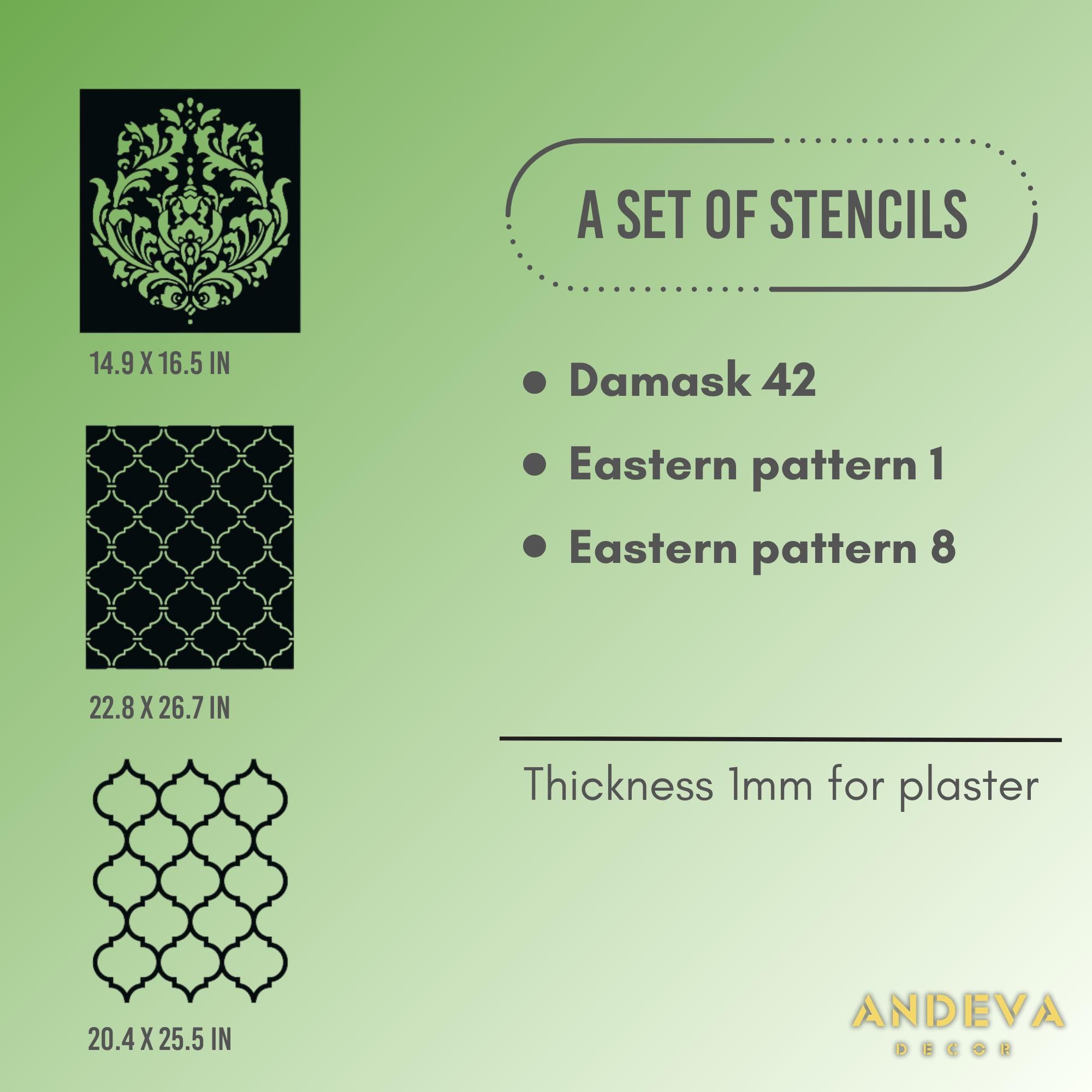 Large Damask Wall Stencil Set: Reusable Eastern Pattern for Plaster ...