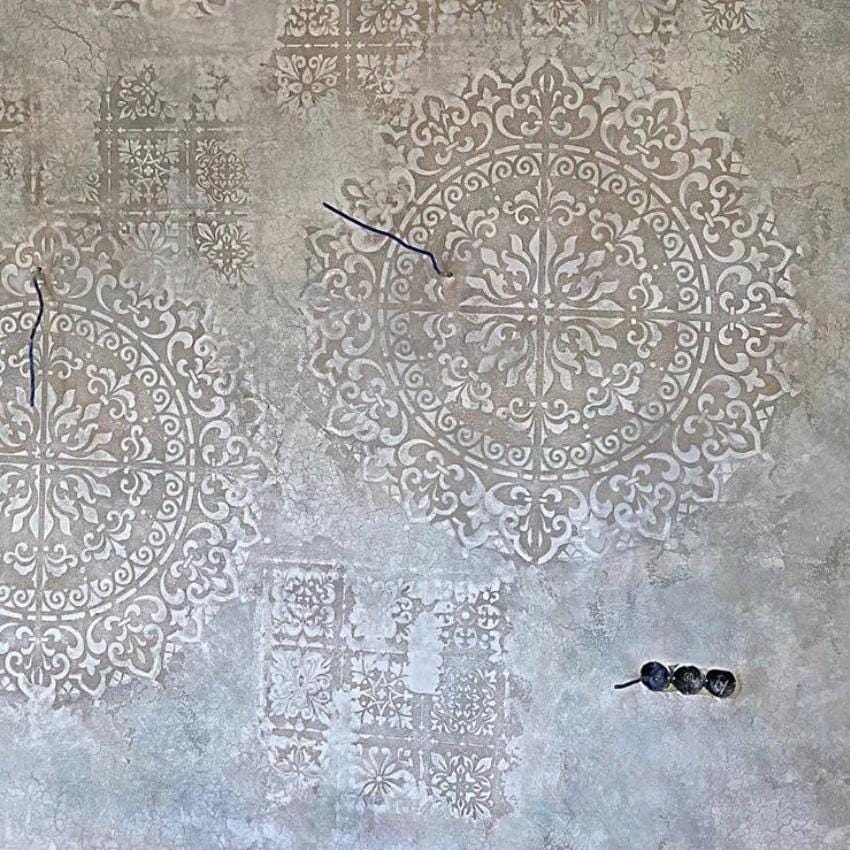 Stencil Set for Living Room Painting Large Wall Stencils Plaster Damask ...